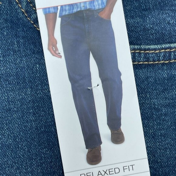 Wrangler Mens Relaxed Fit Stretch Jeans 38x29 Dark Blue Denim a1294 - Picture 2 of 6